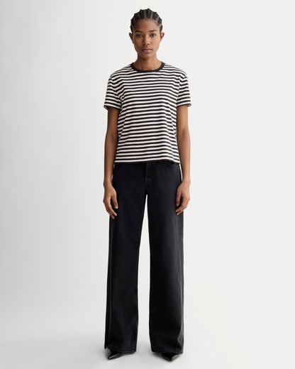 The Box-Cut Tee in Essential Cotton | Black / Bone | No Pocket
