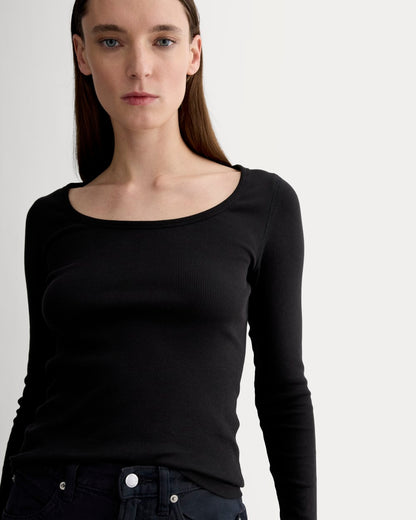 The Luxe Rib Long-Sleeve Scoop-Neck Tee | Black