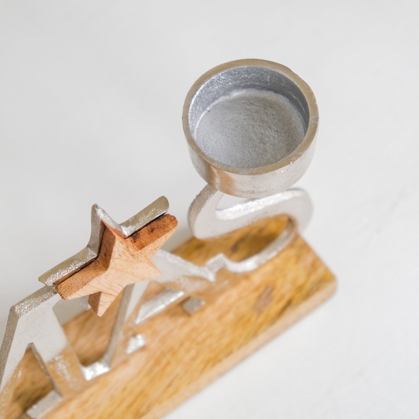 Christmas Lettering Tea Light Holder With Wooden Base Large