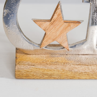 Christmas Lettering Tea Light Holder With Wooden Base Large