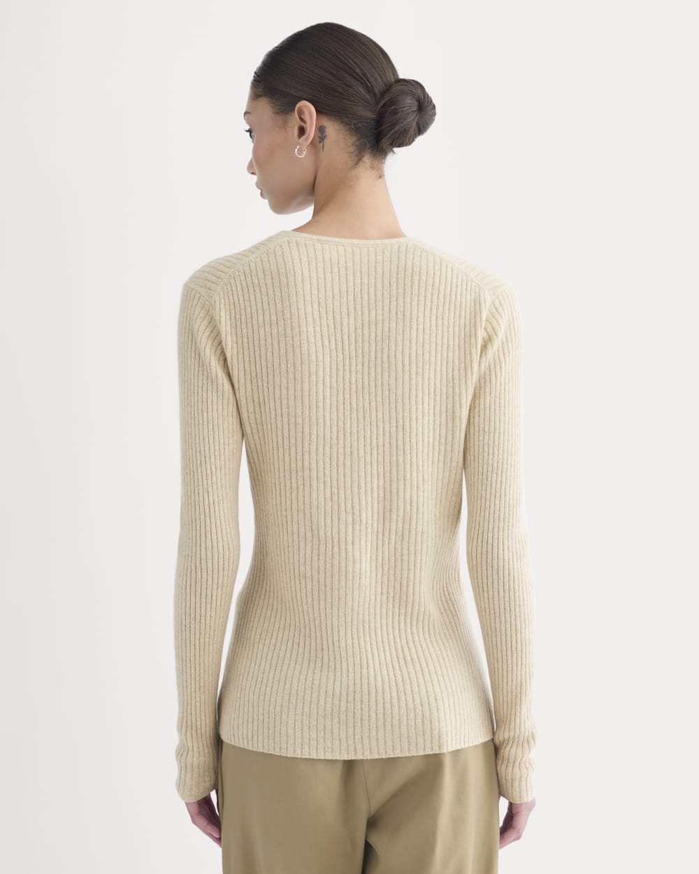 Cashmere Ribbed V-Neck Cardigan | Heather Light Camel