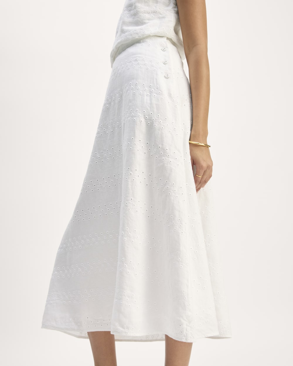 The Linen Eyelet Midi Skirt | White Eyelet