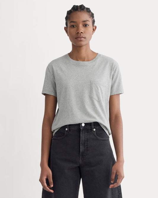 The Box-Cut Tee in Essential Cotton | Heathered Grey | Pocket