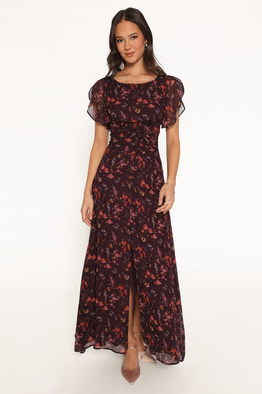 Magdalena Maxi Dress - Plum Blurred Floral