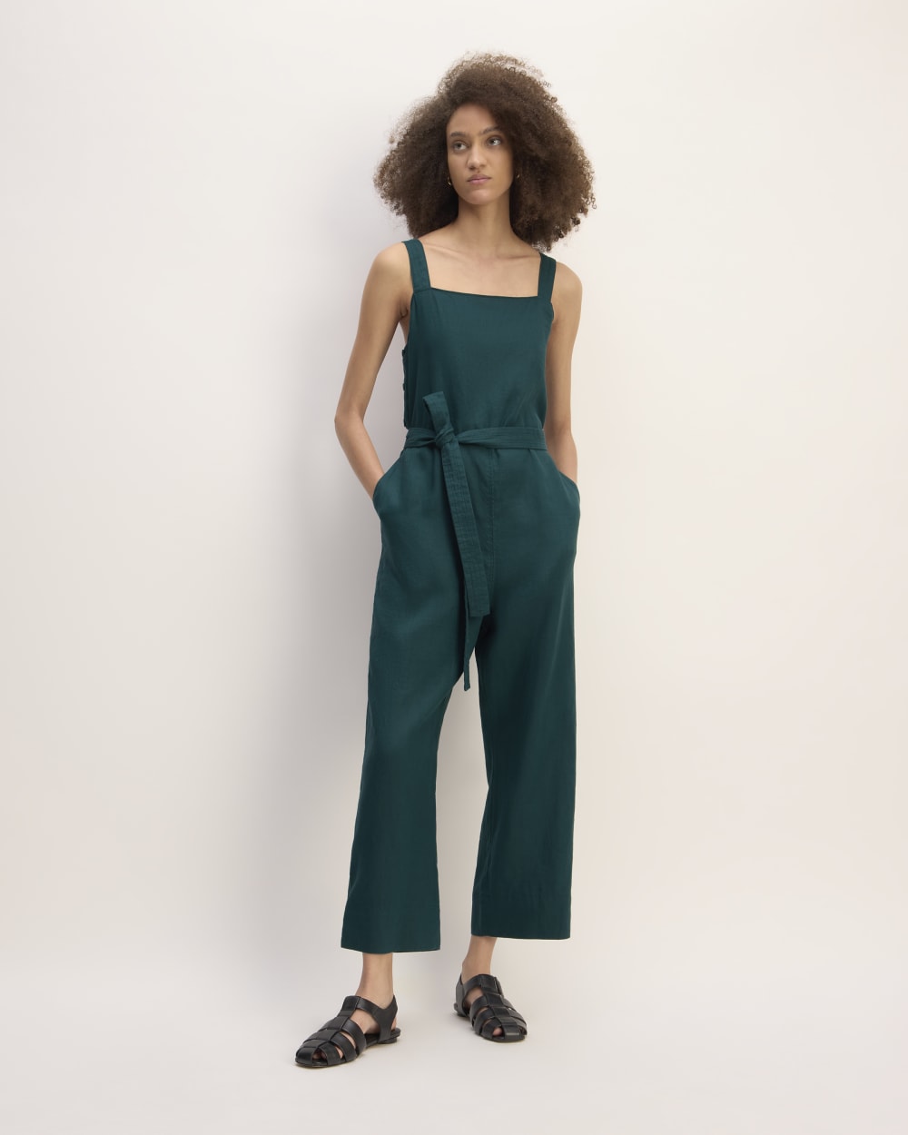 The Linen Side-Button Jumpsuit | Dark Sea