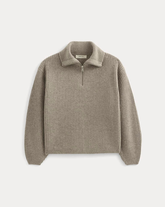 The Half-Zip Sweater in Luxe Merino | Heather Soft Taupe