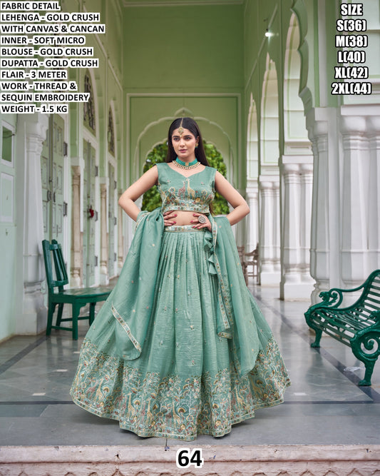 Sea Green Embroidered Designer Lehenga Choli Set with Dupatta