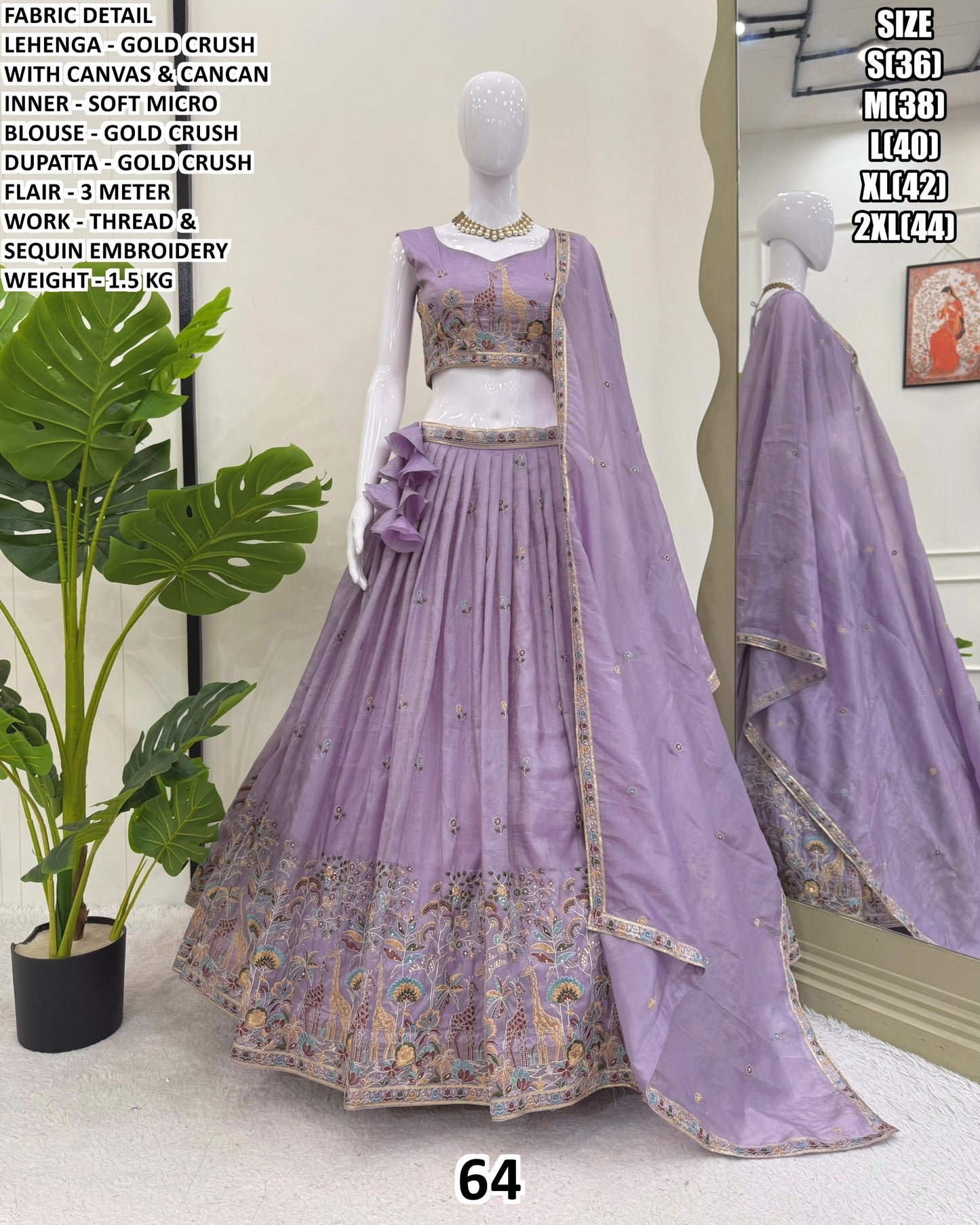 Sea Green Embroidered Designer Lehenga Choli Set with Dupatta Lavender