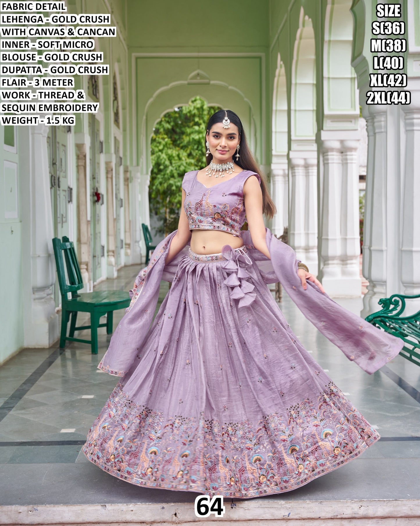 Sea Green Embroidered Designer Lehenga Choli Set with Dupatta Lavender