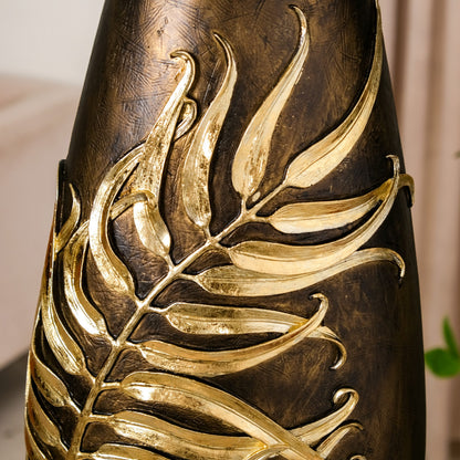Gold Leaf Sculpted Flower Vase For Floor