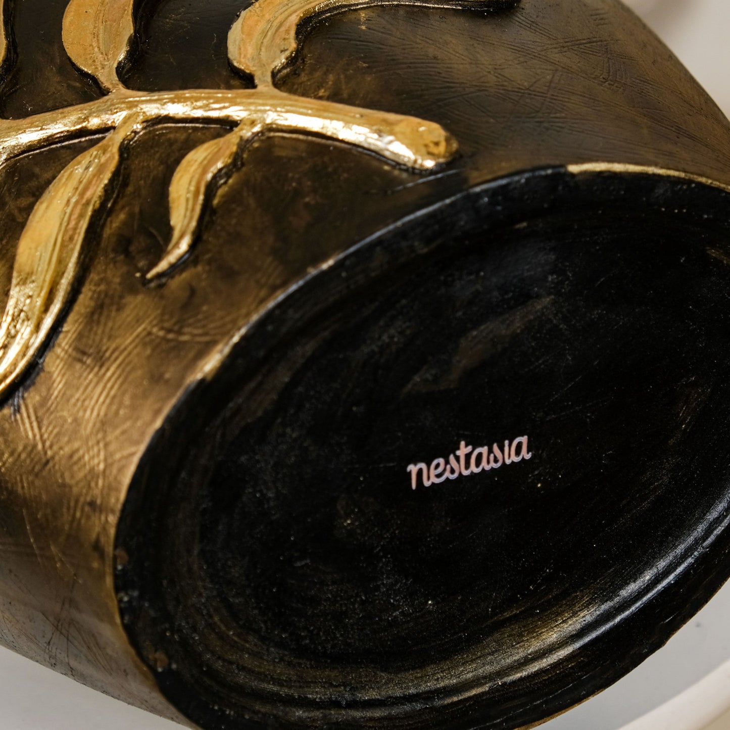 Gold Leaf Sculpted Flower Vase For Floor