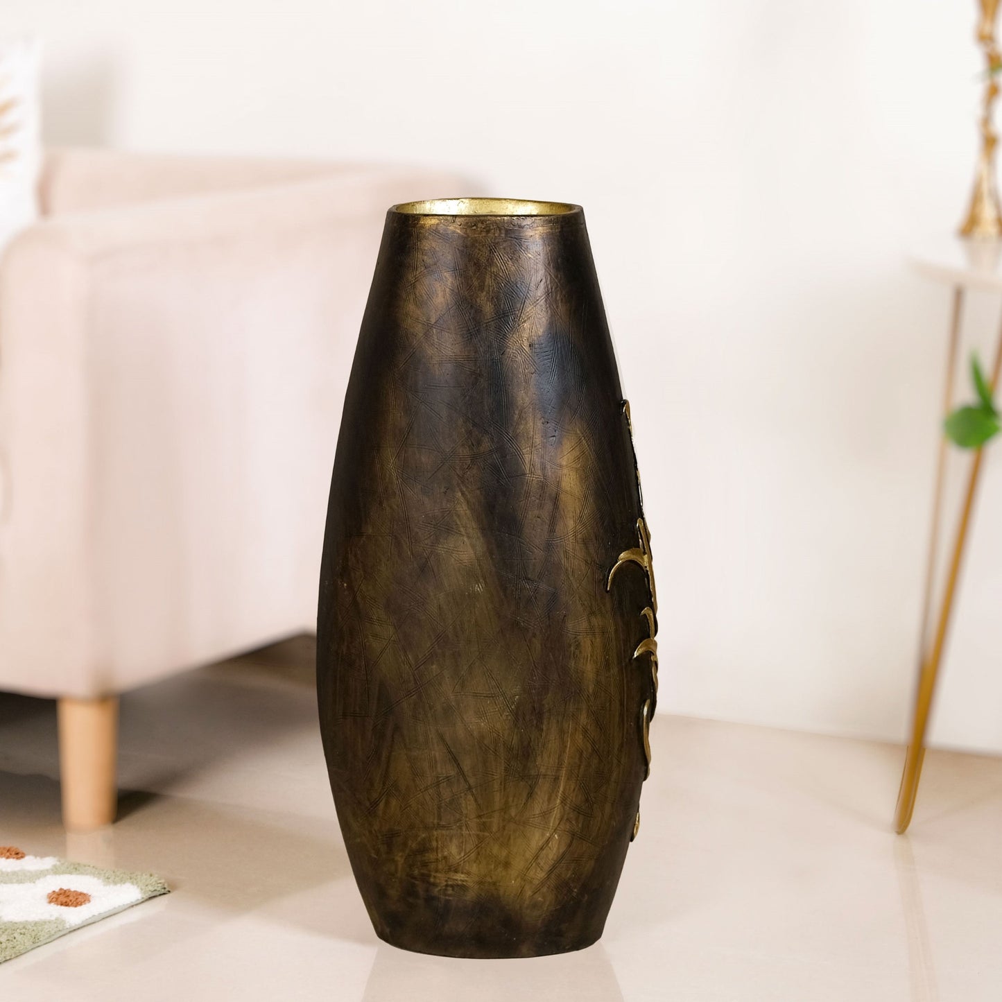 Gold Leaf Sculpted Flower Vase For Floor