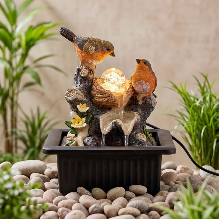 Corsica Alpine Polyresin Mini Birds with LED Rotating Ball Water Fountain - 21x25cm