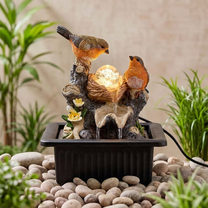 Corsica Alpine Polyresin Mini Birds with LED Rotating Ball Water Fountain - 21x25cm