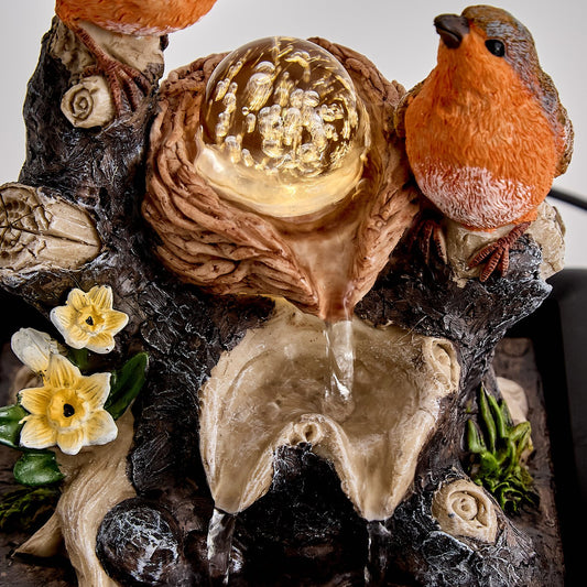 Corsica Alpine Polyresin Mini Birds with LED Rotating Ball Water Fountain - 21x25cm