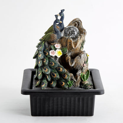 Corsica Alpine Polyresin Mini Peacock Water Fountain - 20.5x17x25cm