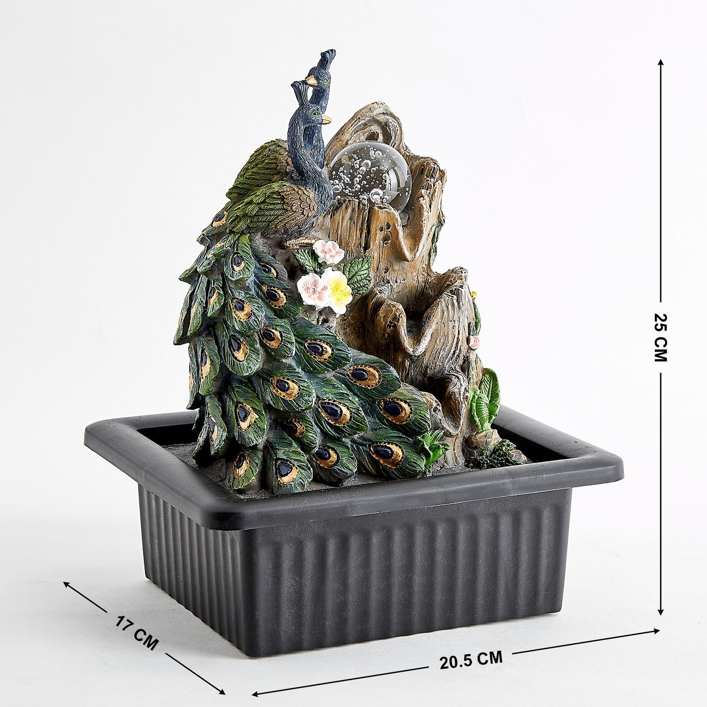 Corsica Alpine Polyresin Mini Peacock Water Fountain - 20.5x17x25cm
