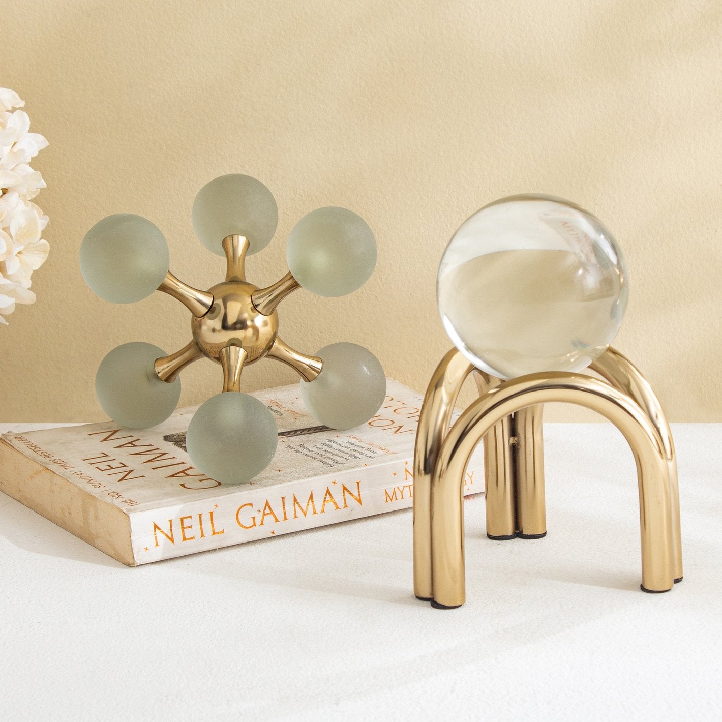 Grantley Opt Stravia Metal and Glass Ball Spokes Table Accent