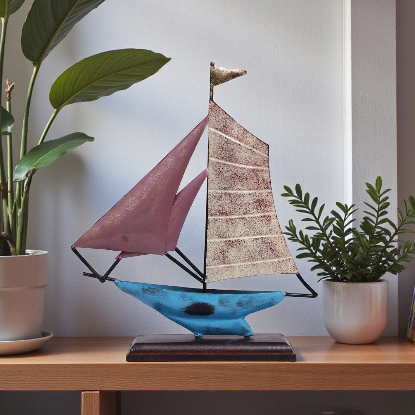 VEDAS Mystical Indian Dylan Metal Boat Table Accent