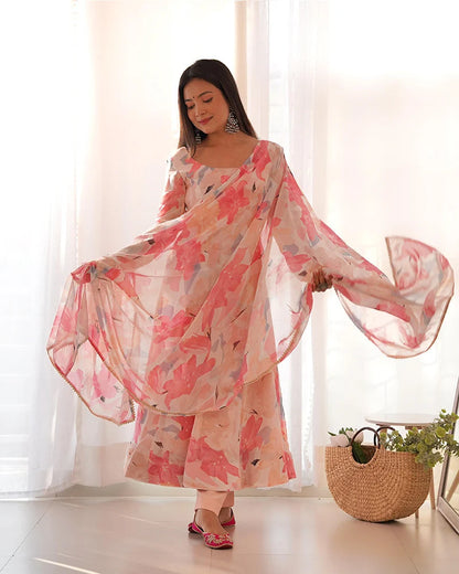 Beautiful Georgette Three Piece Baby Pink Anarkali Suit Set