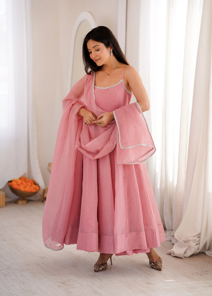 Crunchy Silk Fabric with Swarovski Work, Fully Flared Kali Pattern and Canvas Patta with Dupatta Set, Pant.