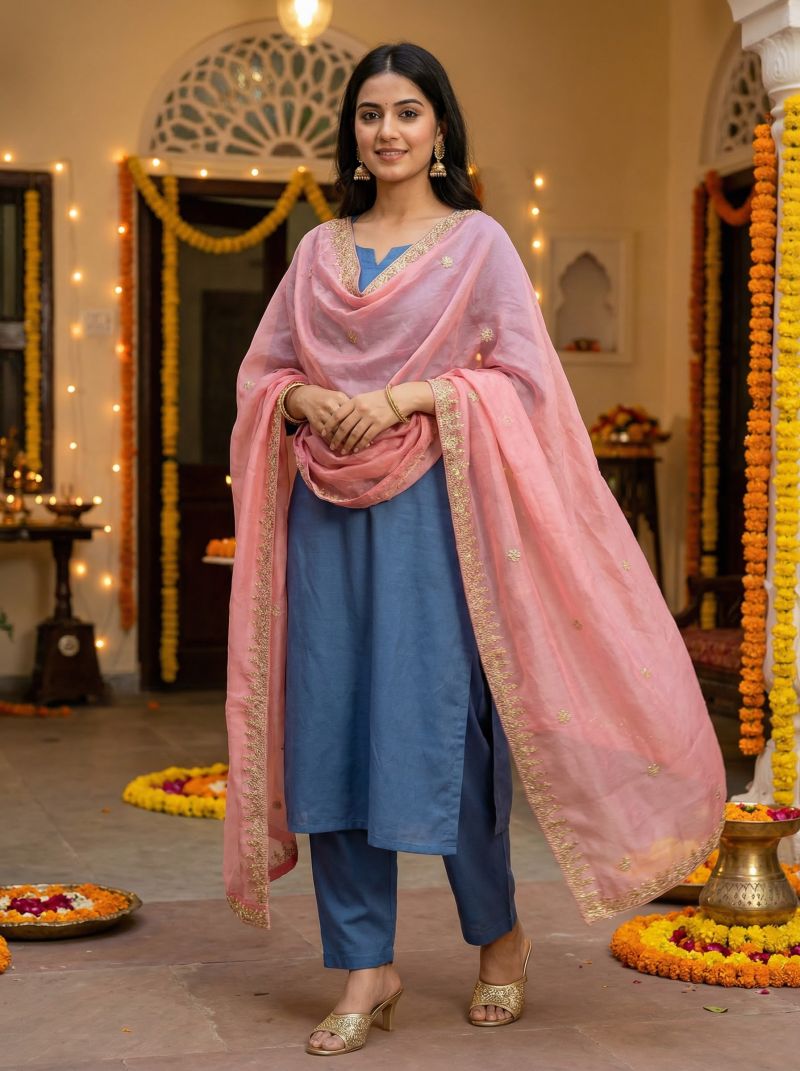 Organza Silk Stone Handwork Dupatta