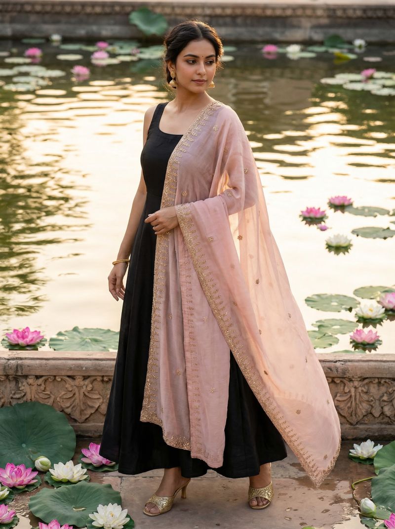 Organza Silk Stone Handwork Dupatta