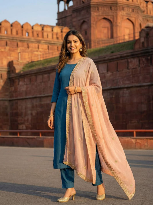 Organza Silk Stone Handwork Dupatta