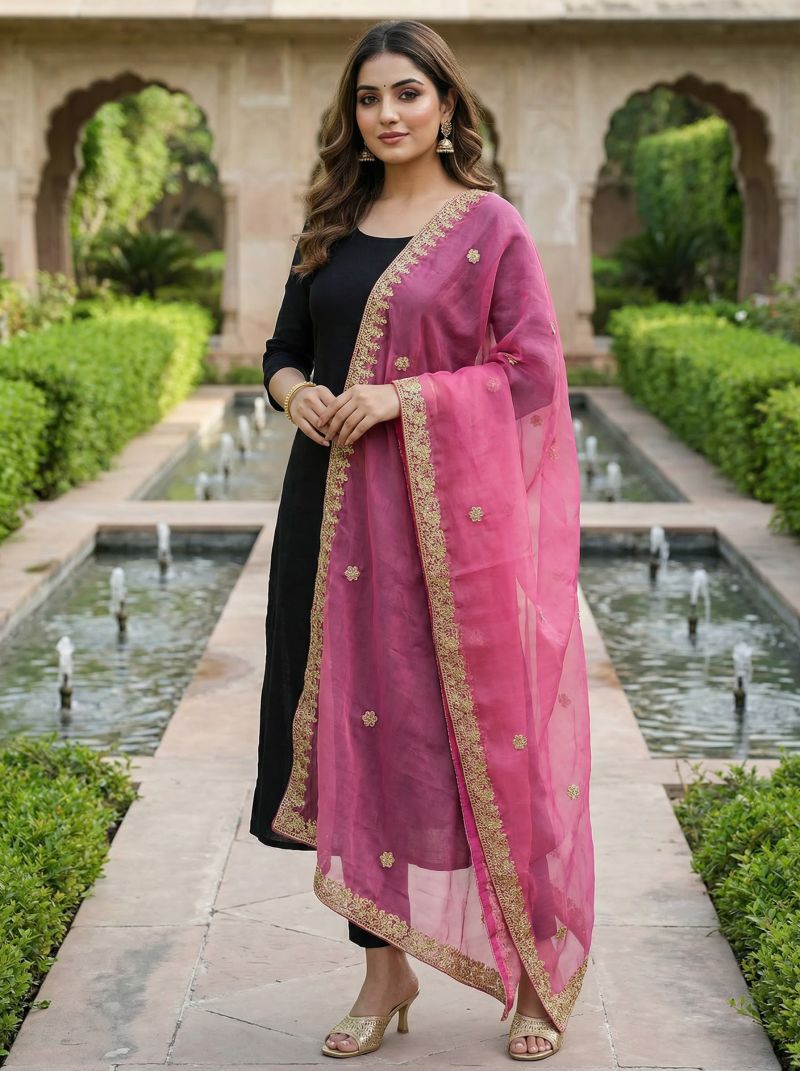 Organza Silk Stone Handwork Dupatta