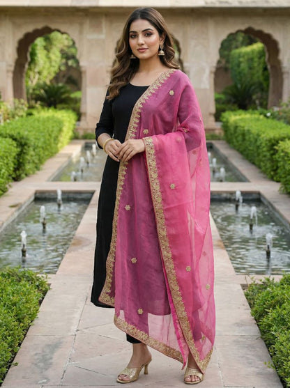 Organza Silk Stone Handwork Dupatta