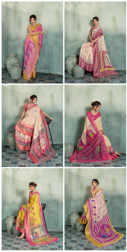 Linen Printed Saree with Zari Border