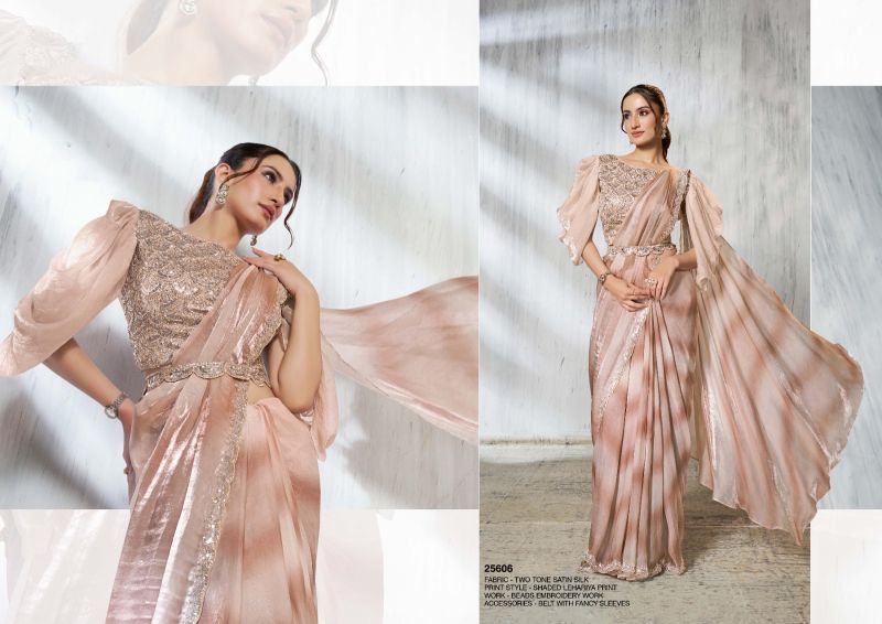 Two-Tone Satin Silk Beads Embroidered Saree