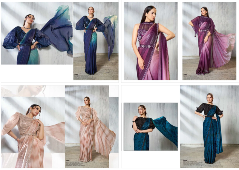 Two-Tone Satin Silk Beads Embroidered Saree