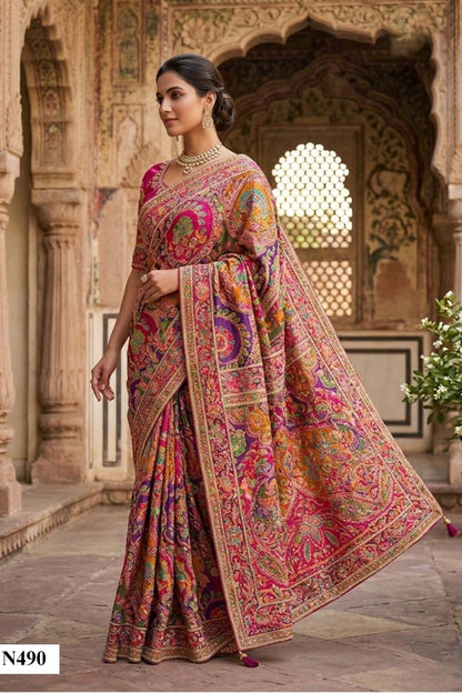 Crape Silk Aari Work Saree