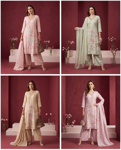 Glass Crush Beads Work Kurti Set with Bottom & Dupatta