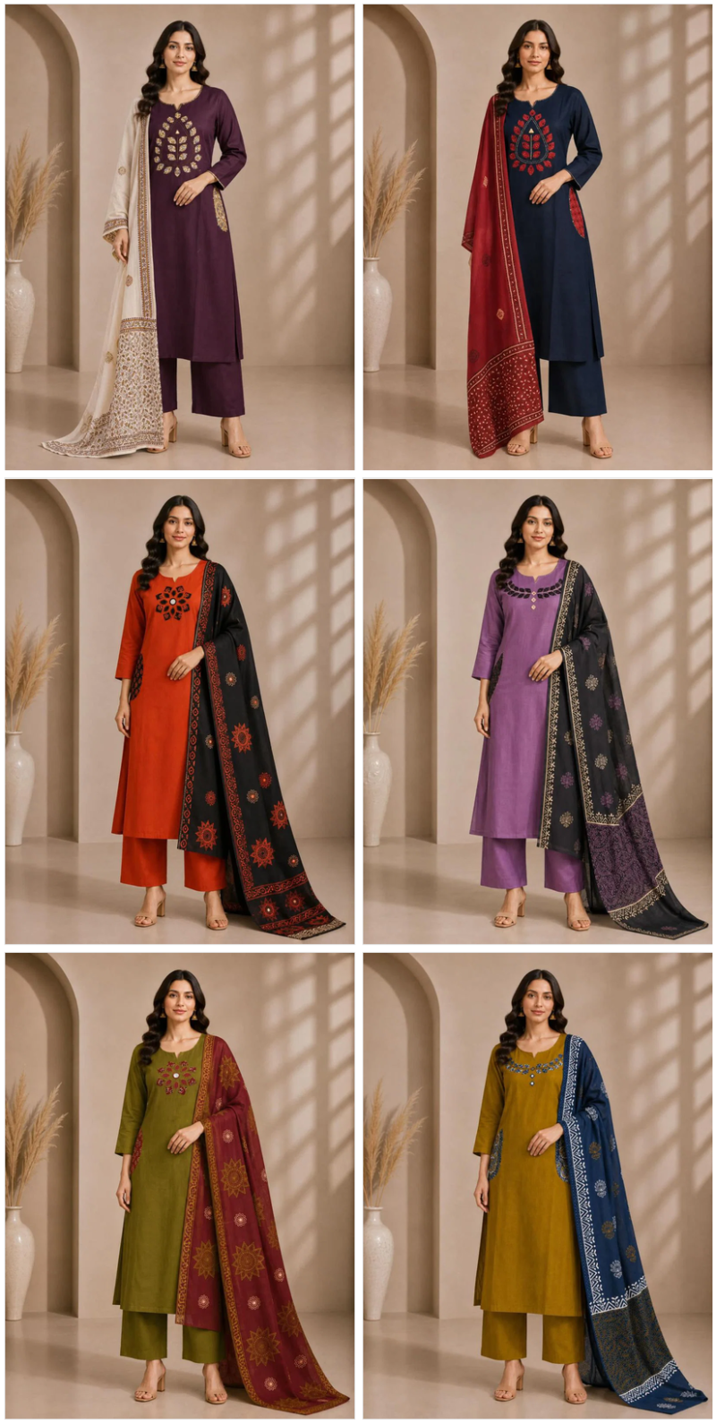 Slub Cotton Appliqué & Mirror Work Kurti Set
