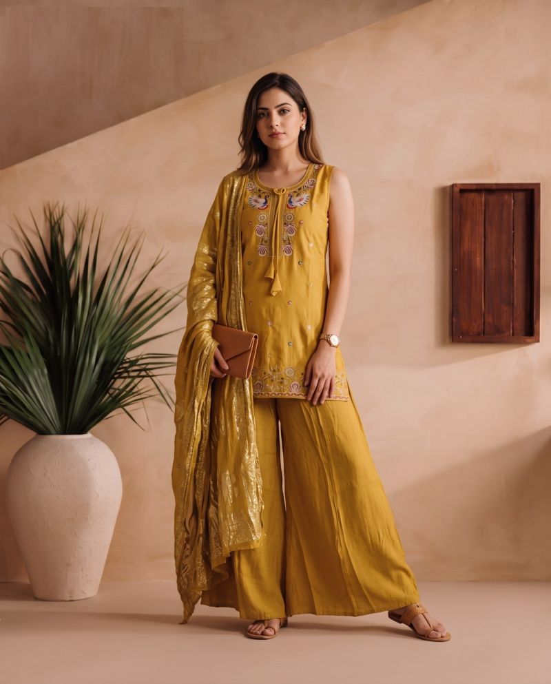 Roman Embroidered Designer Kurti Set