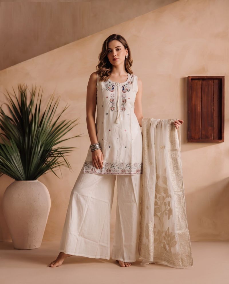 Roman Embroidered Designer Kurti Set
