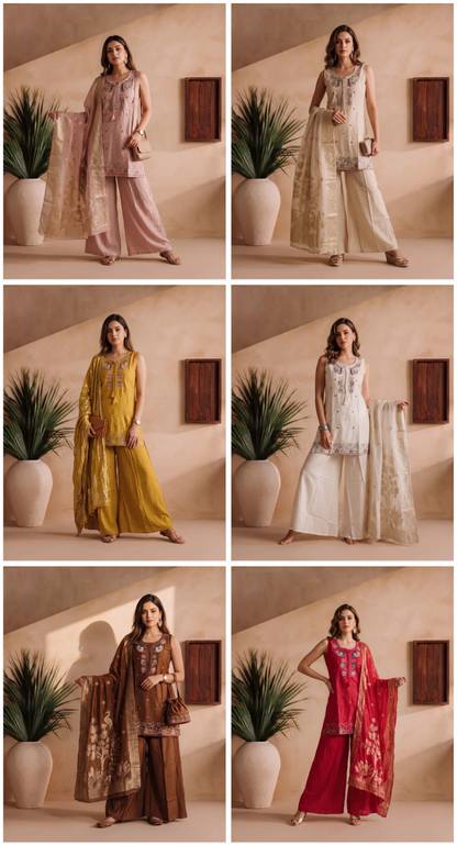 Roman Embroidered Designer Kurti Set