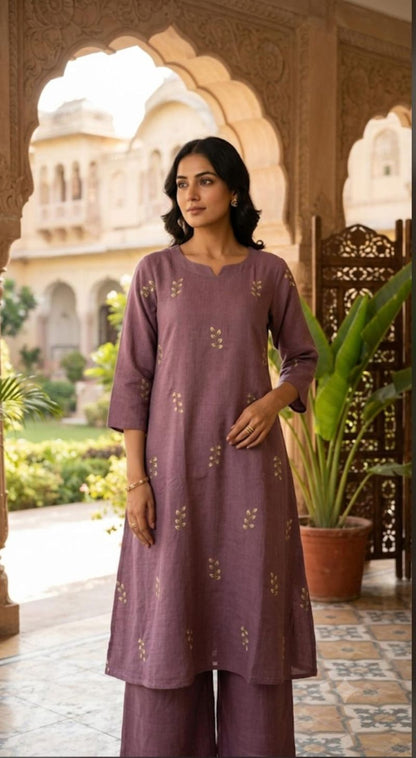 German Cotton Embroidered Kurti Set with Bottom
