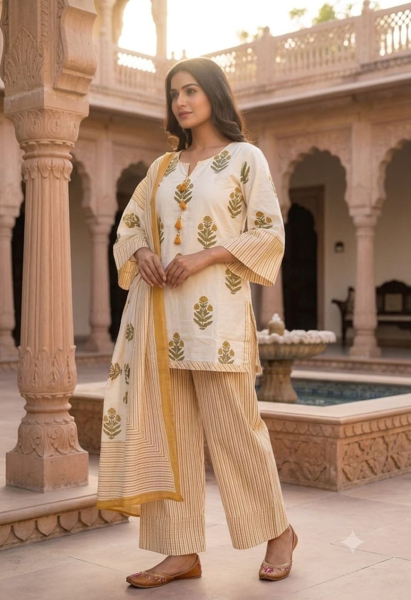 Cotton Printed Fancy Kurti with Bottom & Dupatta