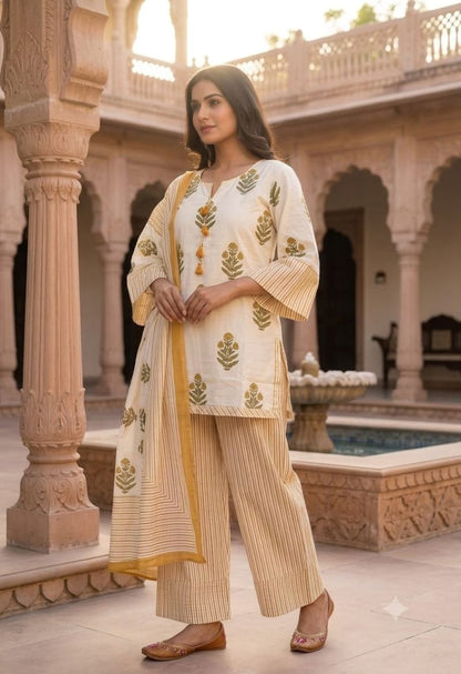 Cotton Printed Fancy Kurti with Bottom & Dupatta