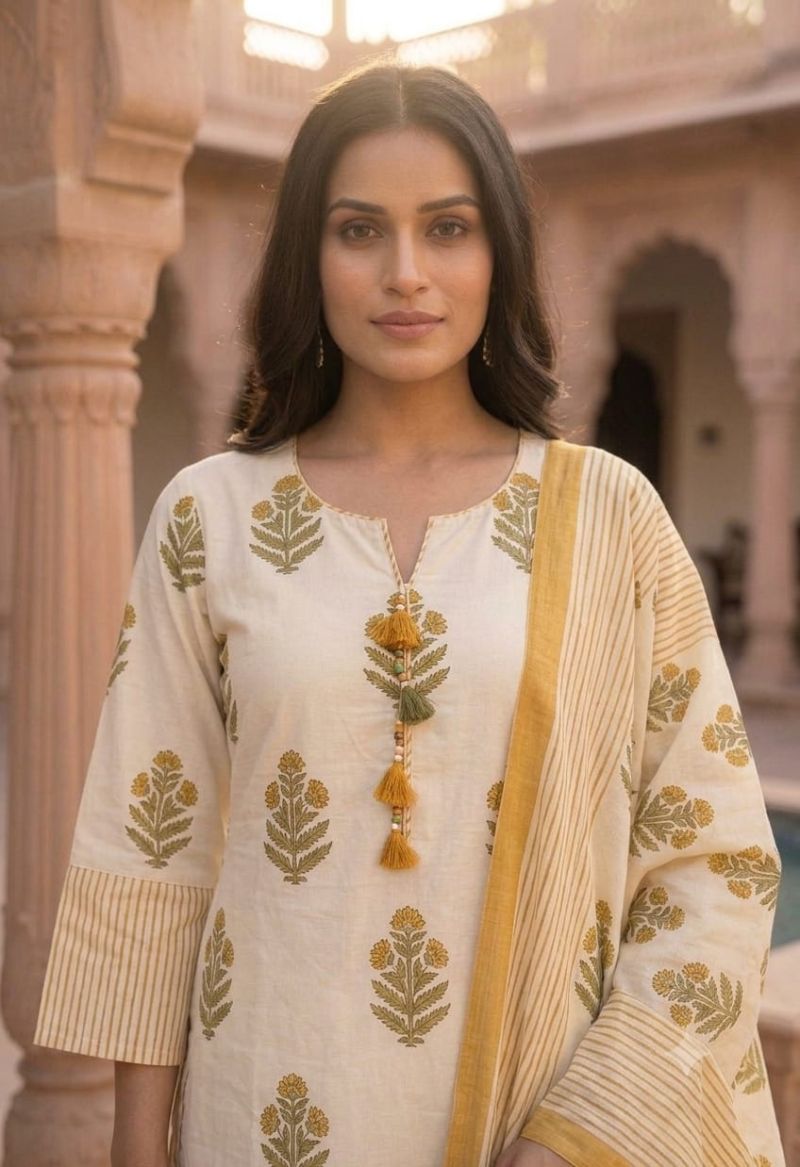 Cotton Printed Fancy Kurti with Bottom & Dupatta