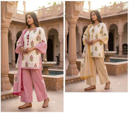 Cotton Printed Fancy Kurti with Bottom & Dupatta
