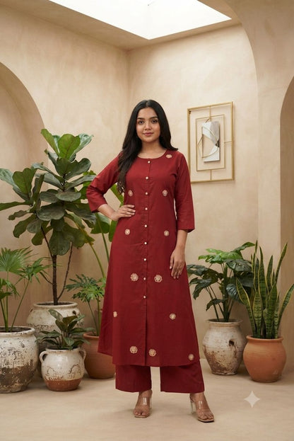 Cotton Flex Embroidered Fancy Kurti with Bottom