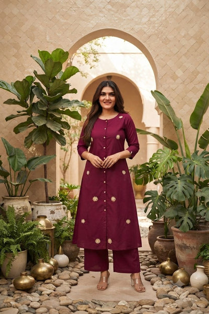 Cotton Flex Embroidered Fancy Kurti with Bottom