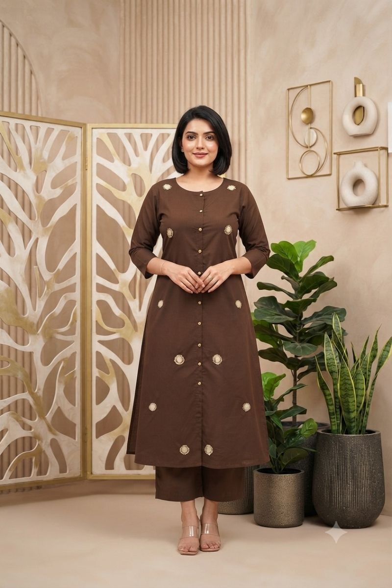 Cotton Flex Embroidered Fancy Kurti with Bottom