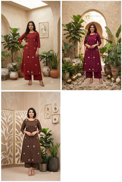 Cotton Flex Embroidered Fancy Kurti with Bottom