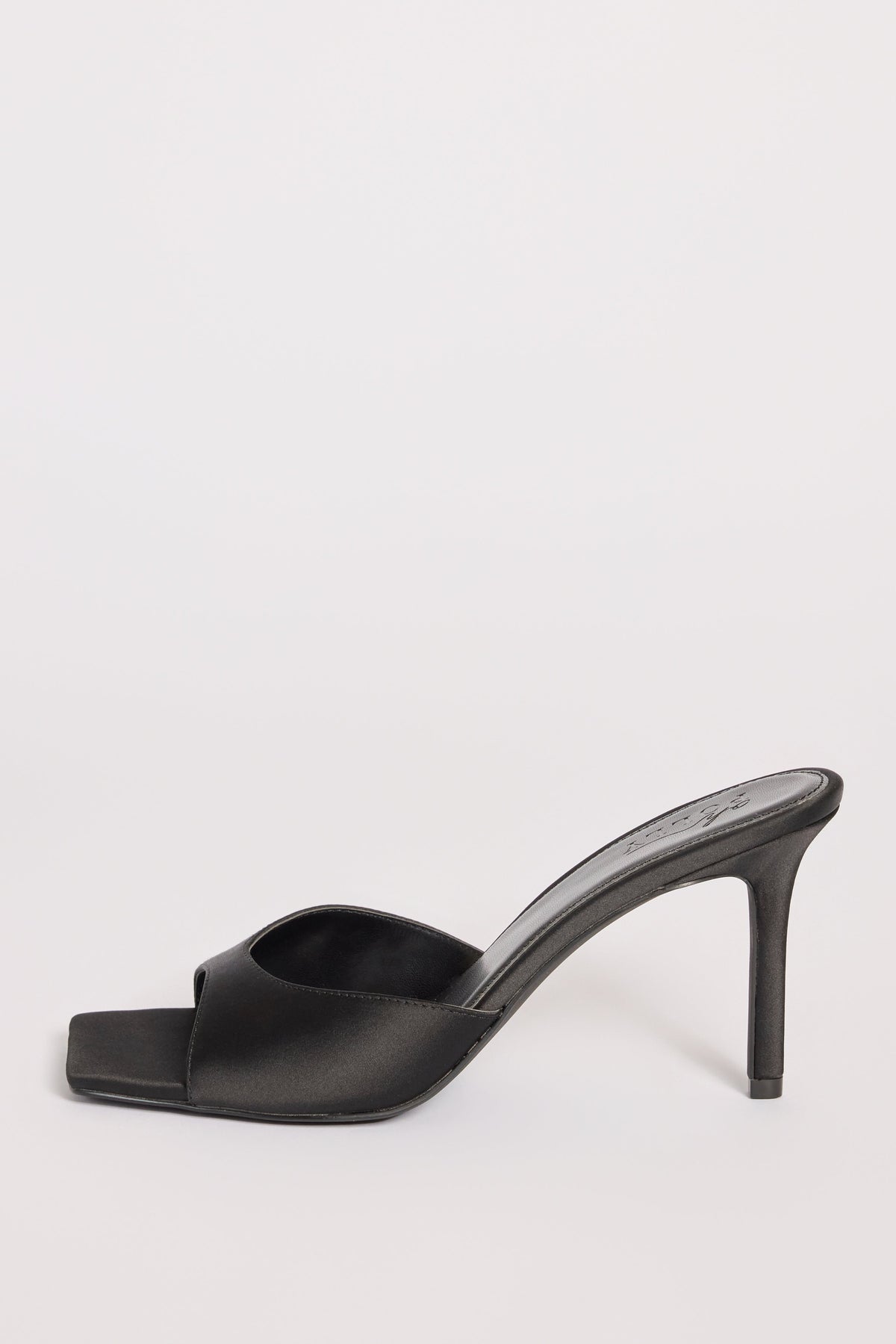 Satin Heeled Mule Sandal in Black