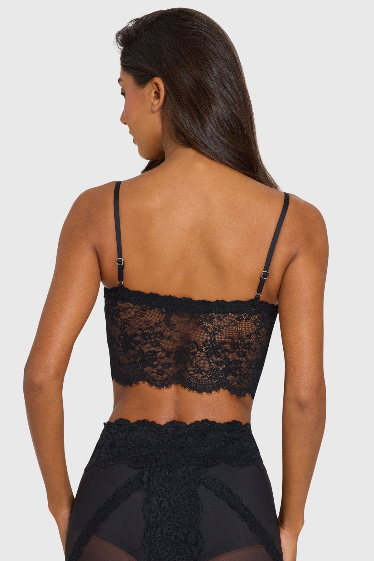 Placed Lace-Trim Crop Top in Black